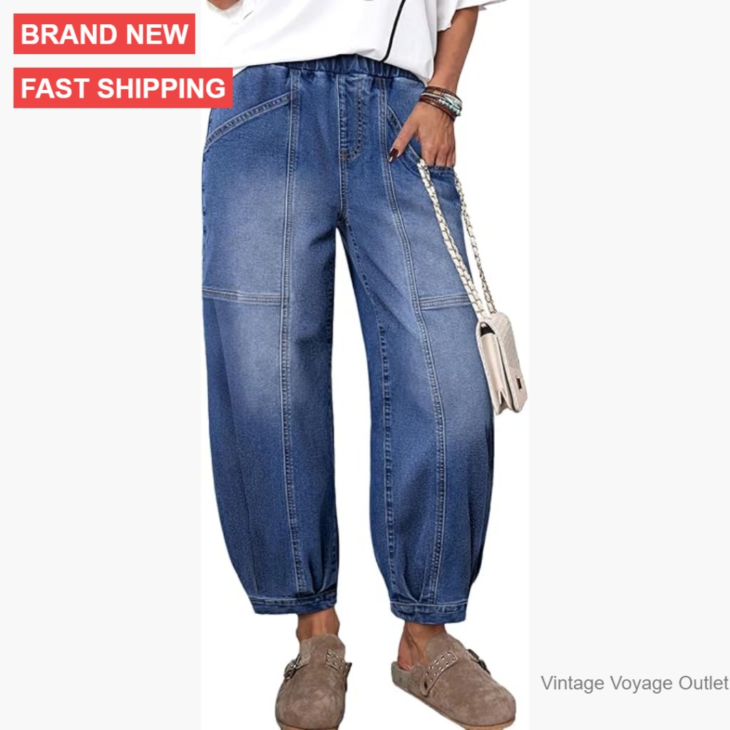 High Waisted Wide Leg Barrel Jeans Cropped Ankle Pants Relaxed Fit Stretch